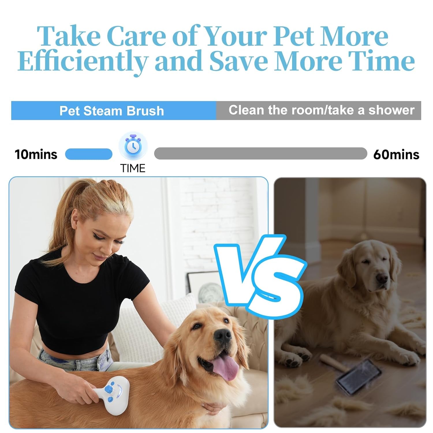 Pet Steam Brush for Dogs & Cats, 3-In-1 Shedding Grooming Tool | Self Cleaning Spray Comb with Mist, Dog Brush for Shedding, Cat Brush for Hair Removal, Long Haired Pets, 2 Waterless Shampoo