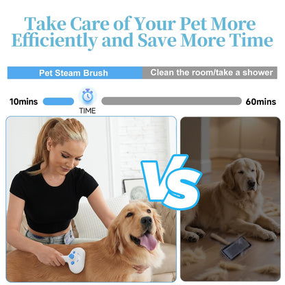 Pet Steam Brush for Dogs & Cats, 3-In-1 Shedding Grooming Tool | Self Cleaning Spray Comb with Mist, Dog Brush for Shedding, Cat Brush for Hair Removal, Long Haired Pets, 2 Waterless Shampoo