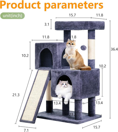36-Inch Multi-Level Cat Tree - Cozy Condo, Perch & Scratching Posts