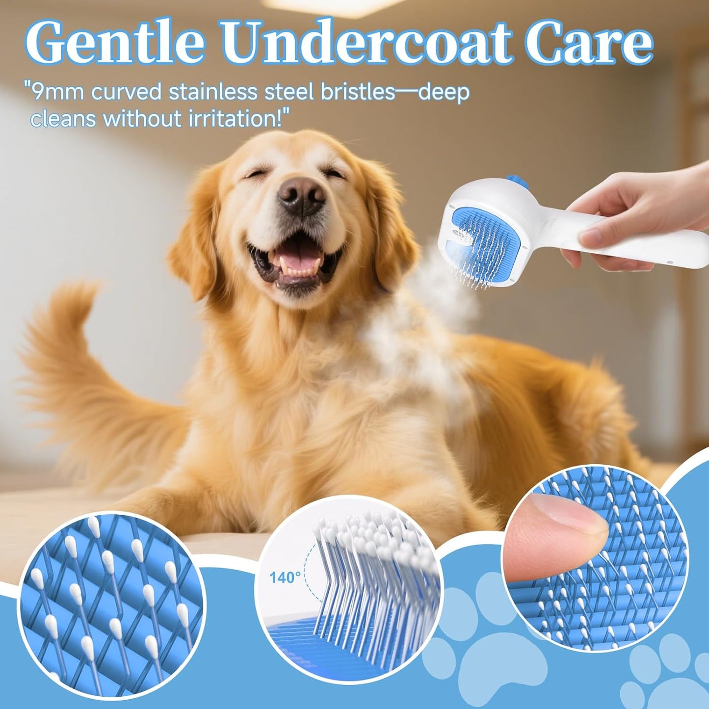 Pet Steam Brush for Dogs & Cats, 3-In-1 Shedding Grooming Tool | Self Cleaning Spray Comb with Mist, Dog Brush for Shedding, Cat Brush for Hair Removal, Long Haired Pets, 2 Waterless Shampoo